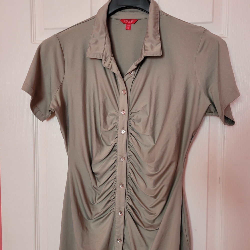 Guess women olive button down dress size XL